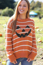 Load image into Gallery viewer, Wooden Ships - Jack-O-Lantern Striped Crew Chunky Sweater