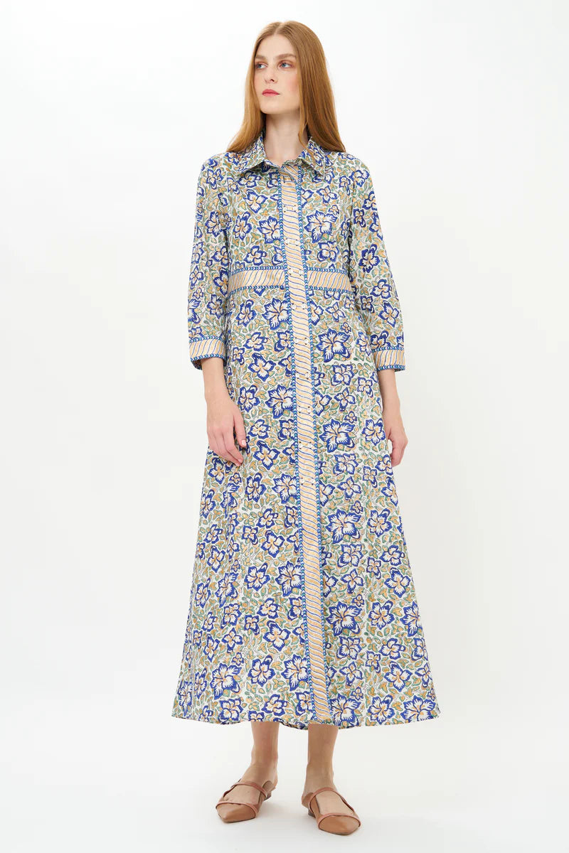 knee length dresses for ladies Ruffle Collar Button Maxi- Toscana Green