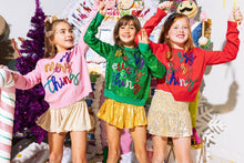 Load image into Gallery viewer, Queen of Sparkles - Kids Red Merry Everything Glitter Script Sweater
