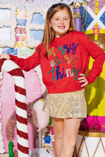 Load image into Gallery viewer, Queen of Sparkles - Kids Red Merry Everything Glitter Script Sweater
