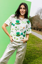 Load image into Gallery viewer, Queen of Sparkles - White St. Patrick&#39;s Day Sunglass, Hat &amp; Headband Icon Tee
