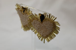 Spiked Heart Earings with pearls & gold