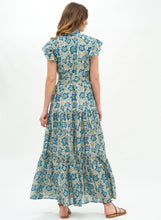 Load image into Gallery viewer, OLIPHANT RUFFLE COLLAR BUTTON MAXI DRESS - IVY BLUE/GOLD

