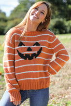 Load image into Gallery viewer, Wooden Ships - Jack-O-Lantern Striped Crew Chunky Sweater
