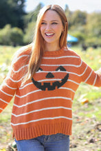 Load image into Gallery viewer, Wooden Ships - Jack-O-Lantern Striped Crew Chunky Sweater
