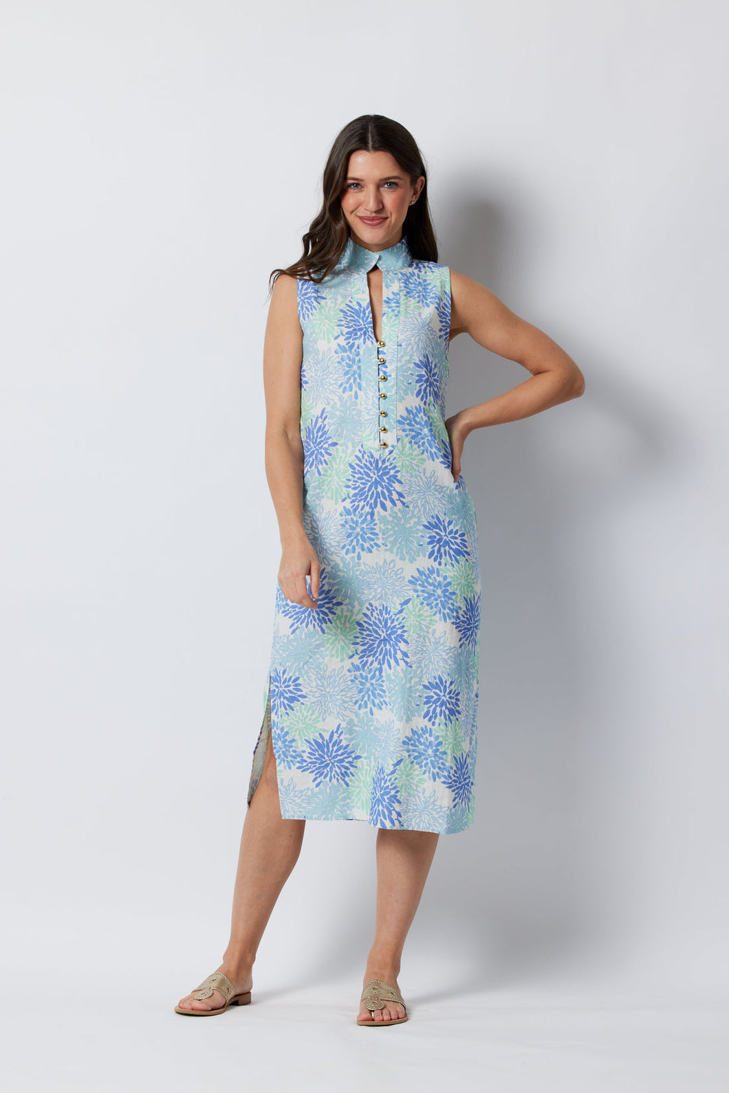 SAIL TO SABLE - Coral Print Sleeveless Midi Tunic Dress