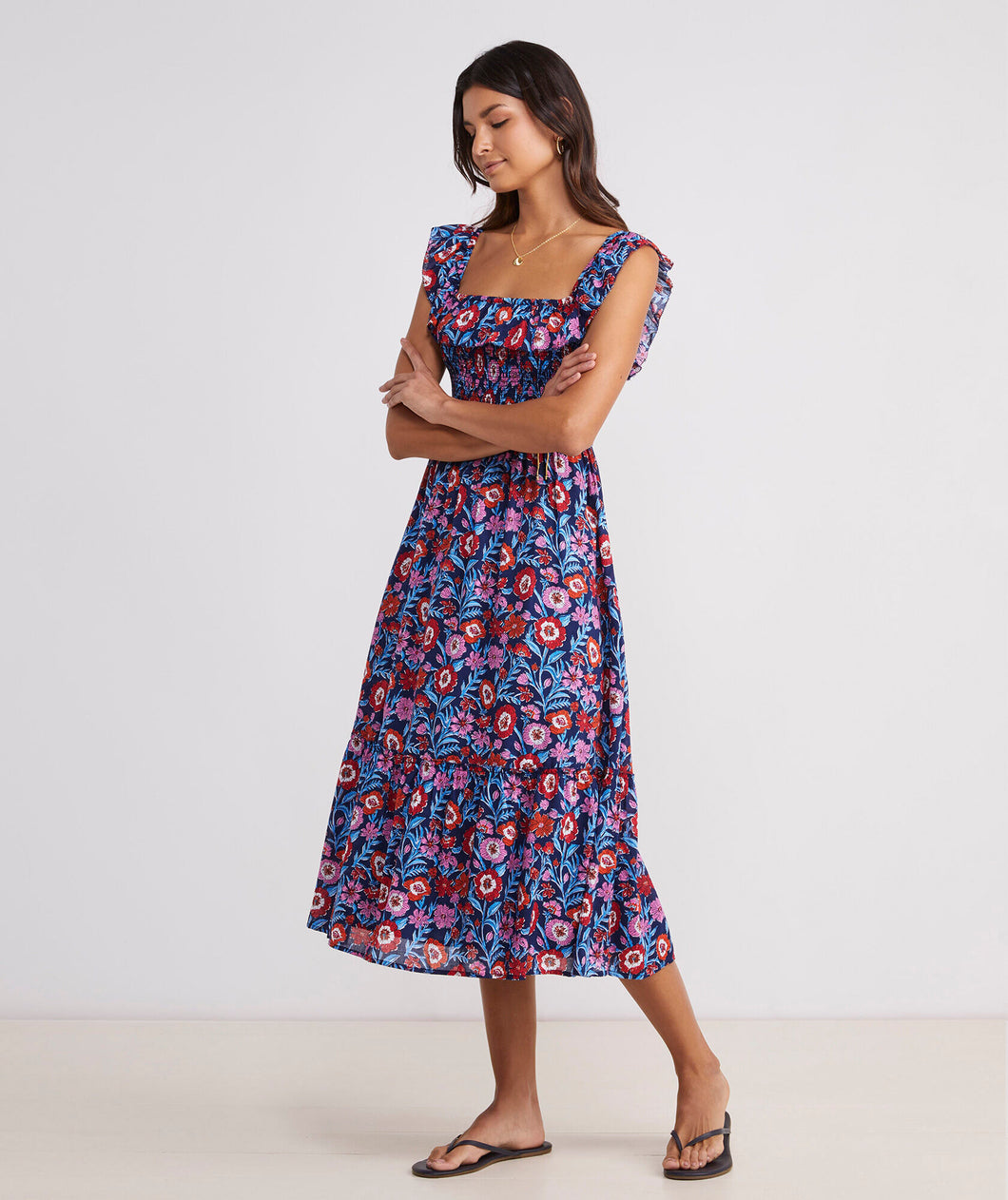 Vineyard Vines - Tisbury Floral Smocked Midi Dress Siegel Clothing Vineyard Vines - Tisbury Floral Smocked Midi Dress Siegel Clothing