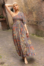 Load image into Gallery viewer, OLIPHANT LONG SLEEVE ONE SHOULDER SMOCKED MAXI DRESS - PERSIA COBALT
