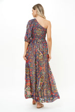 Load image into Gallery viewer, OLIPHANT LONG SLEEVE ONE SHOULDER SMOCKED MAXI DRESS - PERSIA COBALT
