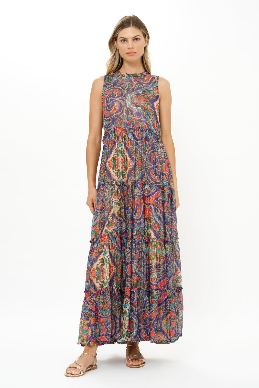 OLIPHANT RUFFLE TIERED MAXI DRESS - PERSIA COBALT