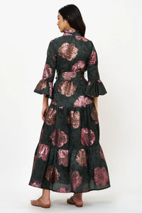 OLIPHANT RUFFLE COLLAR BELL MAXI DRESS - ROSA BLACK