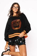 Load image into Gallery viewer, Queen of Sparkles - Black Halloween Pumpkin Functioning Candy Bucket Sweatshirt
