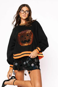 Queen of Sparkles - Black Halloween Pumpkin Functioning Candy Bucket Sweatshirt