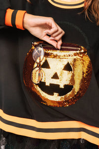 Queen of Sparkles - Black Halloween Pumpkin Functioning Candy Bucket Sweatshirt
