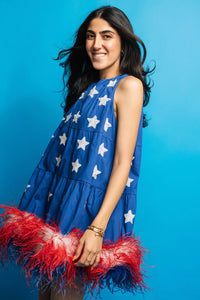 Queen of Sparkles - Blue Star Feather Bottom Tank Dress