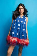 Load image into Gallery viewer, Queen of Sparkles - Blue Star Feather Bottom Tank Dress
