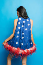 Load image into Gallery viewer, Queen of Sparkles - Blue Star Feather Bottom Tank Dress
