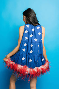 Queen of Sparkles - Blue Star Feather Bottom Tank Dress