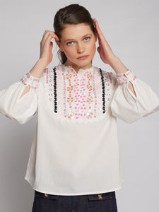 White Cotton Embellished Shirt by Vilagallo