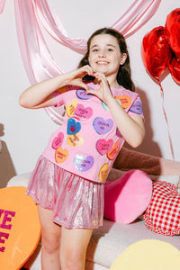 Queen of Sparkles - Kids Magenta Sequin Candy Heart Tee