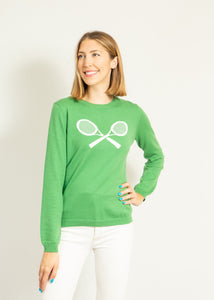 Two Bees Cashmere - Cotton Tennis Racket | Green & Ivory
