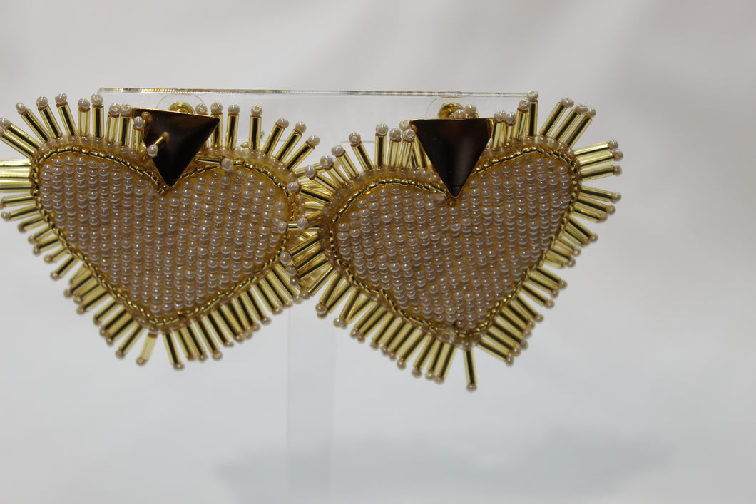 Spiked Heart Earings with pearls & gold