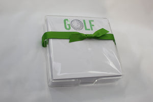 Golf note pad with lucite holder