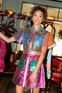 Queen of Sparkles - Metallic Colorblock Dress