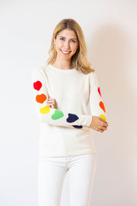 Two Bees Cashmere - Heart Sleeve | Ivory & Rainbow