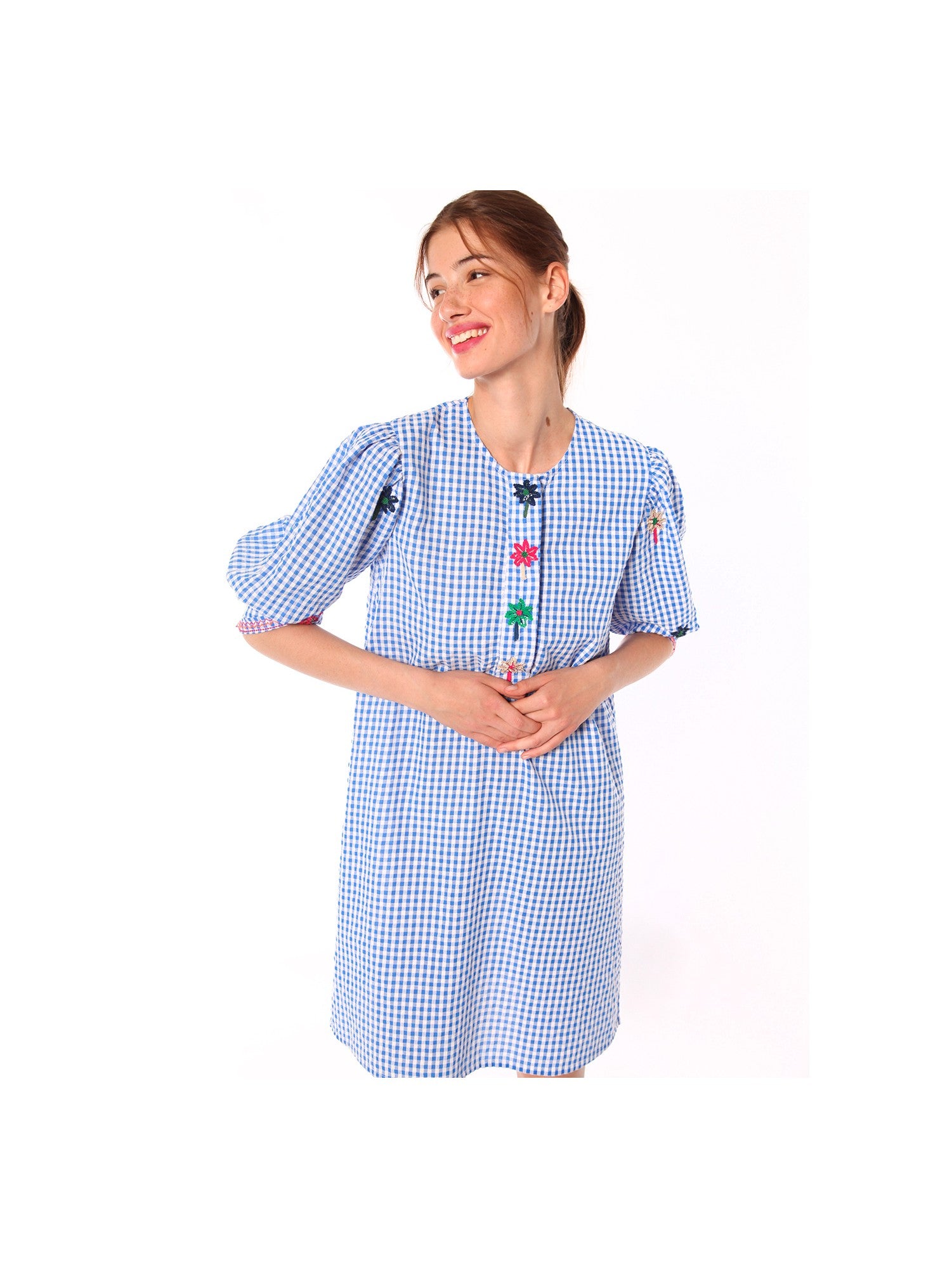 Amber White Blue Check Dress by Vilagallo Siegel Clothing Amber White Blue Check Dress by Vilagallo Siegel Clothing