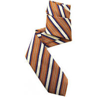 Dark Orange, Cream, Navy, and Pale Aqua Mogador Stripe Woven Silk Tie