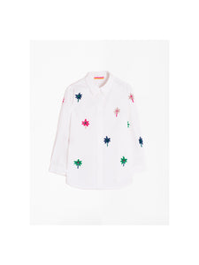 Sophie White Cotton Embroidered Palm Tree Shirt by Vilagallo
